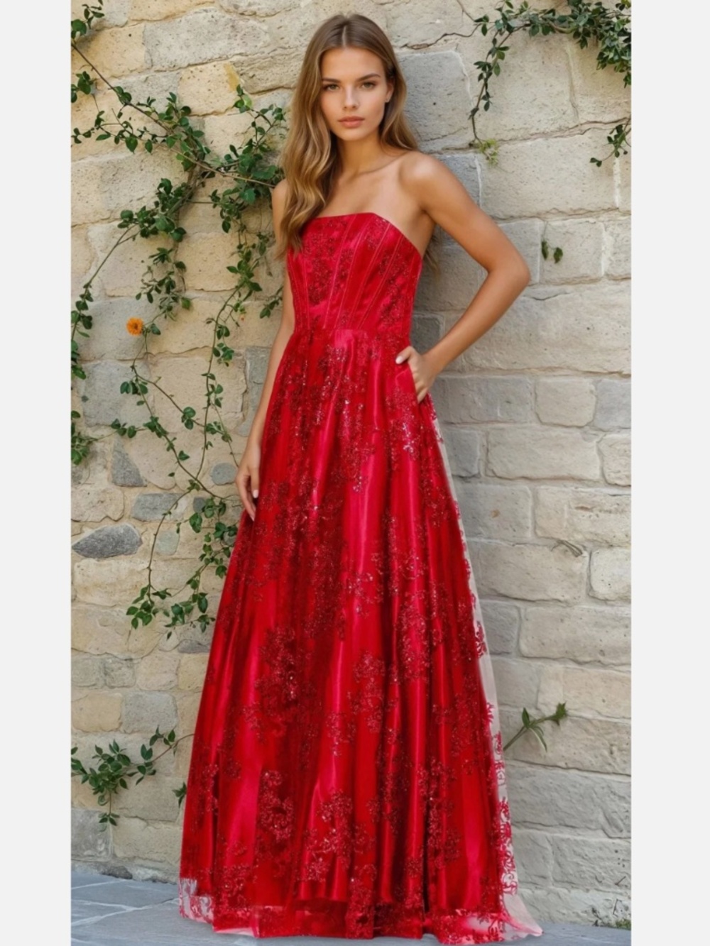 Windsor Red Glitter-mesh Floor-Length Gown Long Ballgown Prom Dress Size 5